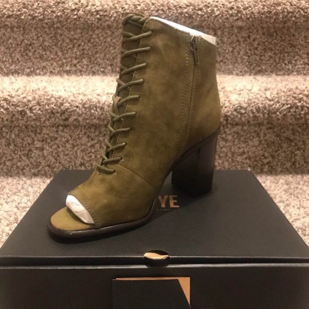 Frye Amy Peep Toe Lace Up Suede Booties - Picture 3 of 8